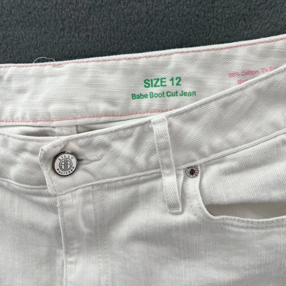 Lilly Pulitzer sz 12 White Babe Bootcut Jeans 27" inseam - Picture 2 of 14